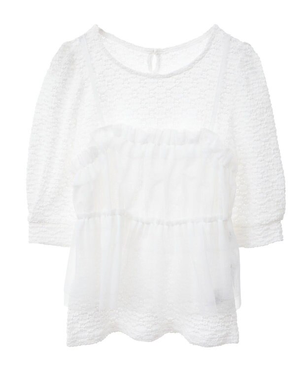 earth music&ecology ＳＥＴ２点フラワープルオーバー＋チュールビスチェ Off White