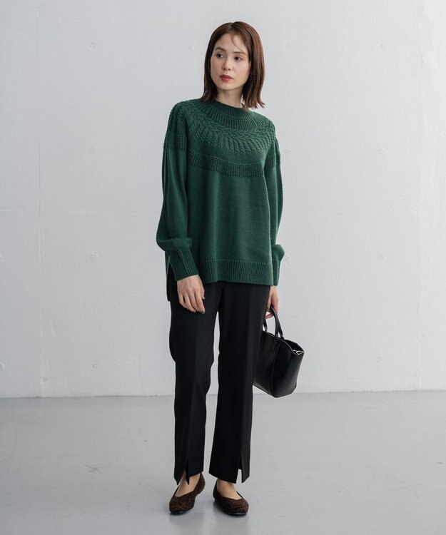 ANY 【洗える】ソフトタッチ求心ニット グリーン