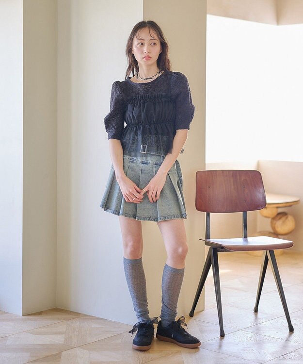 earth music&ecology ＳＥＴ２点フラワープルオーバー＋チュールビスチェ Black