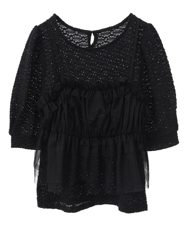 earth music&ecology ＳＥＴ２点フラワープルオーバー＋チュールビスチェ Black