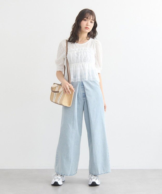 earth music&ecology ＳＥＴ２点フラワープルオーバー＋チュールビスチェ Off White