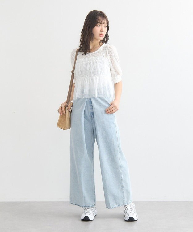 earth music&ecology ＳＥＴ２点フラワープルオーバー＋チュールビスチェ Off White