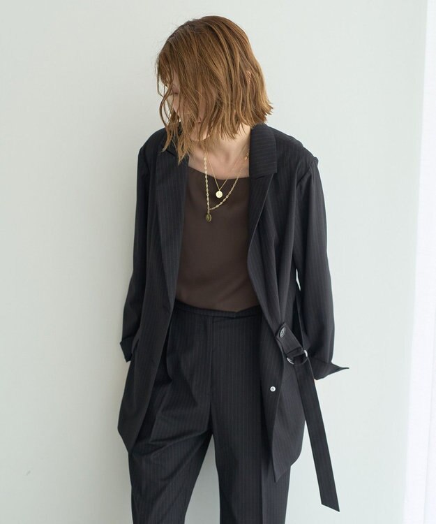 YECCA VECCA 2wayアシメデザインロングジャケット Stripe