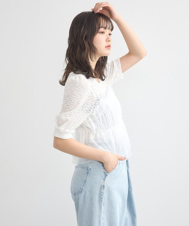 earth music&ecology ＳＥＴ２点フラワープルオーバー＋チュールビスチェ Off White