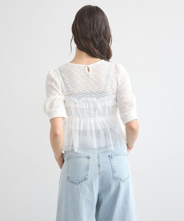 earth music&ecology ＳＥＴ２点フラワープルオーバー＋チュールビスチェ Off White