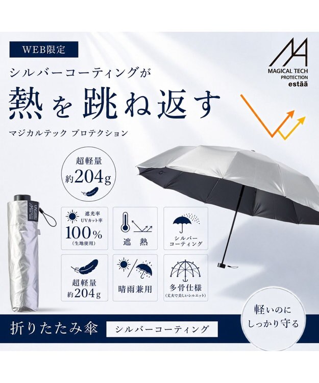 MOONBAT 【遮光100％/超軽量/耐久性】マジで軽い傘 晴雨兼用 折りたたみ日傘 マジカルテックプロテクション Tough 12 rib 55cm シルバー