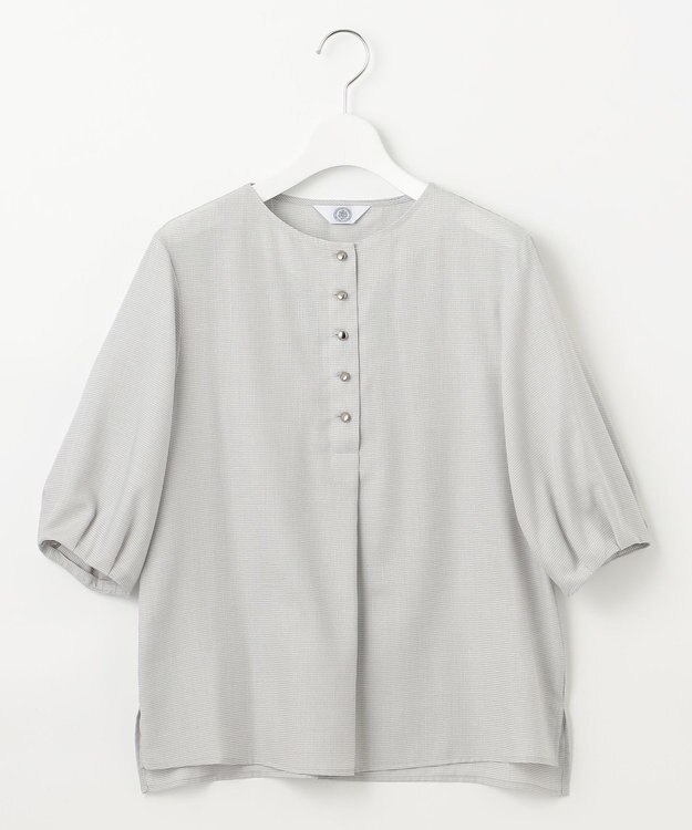 J.PRESS LADIES S 【洗える】ウォッシャブルキュプラツイル ボートネック ブラウス ライトグレーチェック系