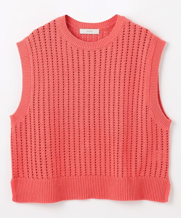 ANY L パターンメッシュニットベスト コーラル
