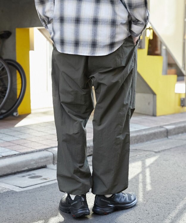 WEGO 【ウエストゴム/MLサイズ展開】ナイロンイージーパンツ カーキ