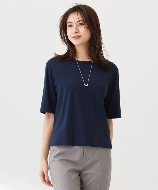 J.PRESS LADIES L フライスジャージー カットソー ネイビー系