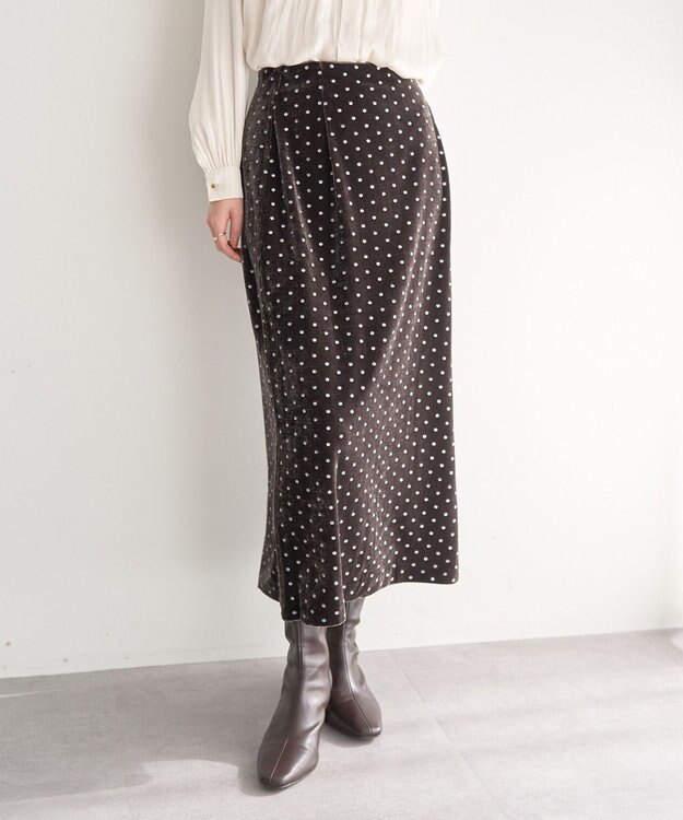YECCA VECCA グリッタードットベロアナロースカート Brown