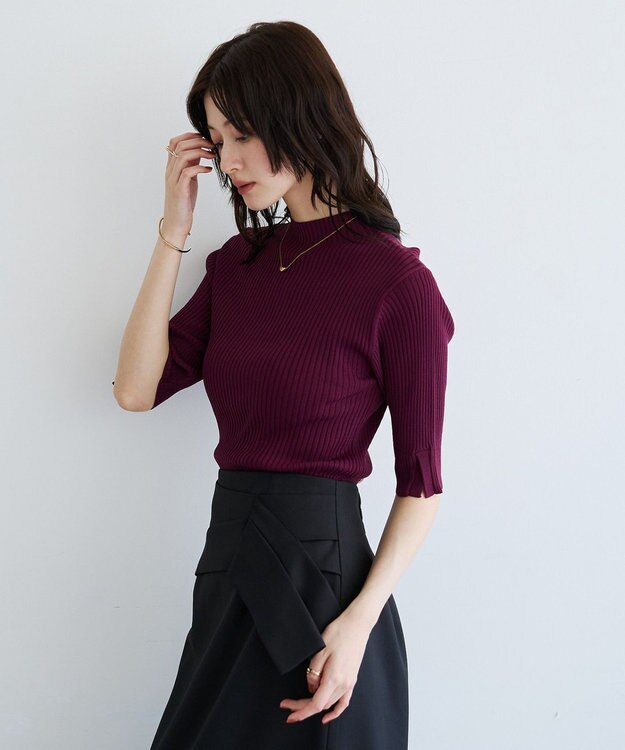 YECCA VECCA ハイネック5分袖リブニット Bordeaux