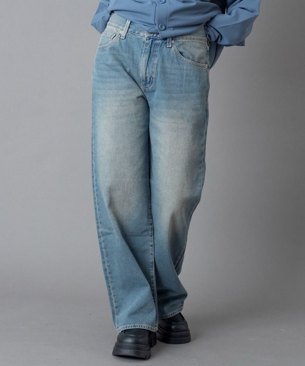 WEGO 【ユニセックス着用ITEM/ウエスト調整可】ストレートデニムパンツ デニム中濃色