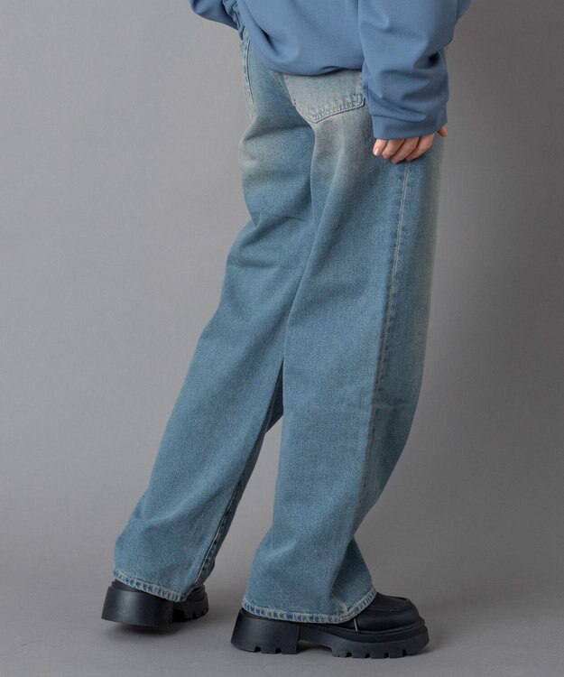 WEGO 【ユニセックス着用ITEM/ウエスト調整可】ストレートデニムパンツ デニム中濃色