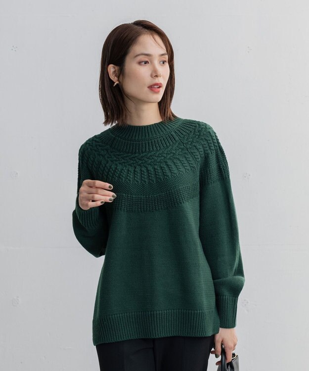 ANY 【洗える】ソフトタッチ求心ニット グリーン