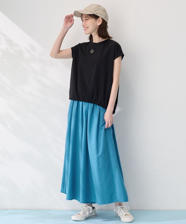 ANY L 【洗濯機可/UVケア】シルケットスムースドロストＴシャツ ブラック