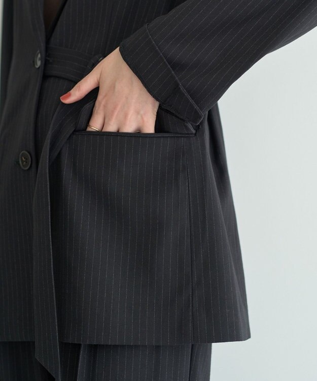 YECCA VECCA 2wayアシメデザインロングジャケット Stripe