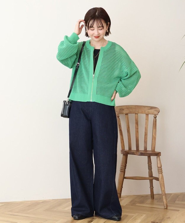 AMERICAN HOLIC 【先行予約】ジップアップメッシュニットカーディガン【WEB限定カラー有り】 Green