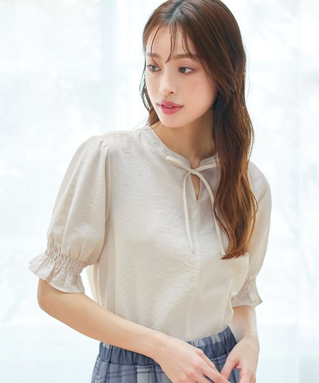 Tiaclasse 【洗える】シアーシャーリング2WAYブラウス エクリュ