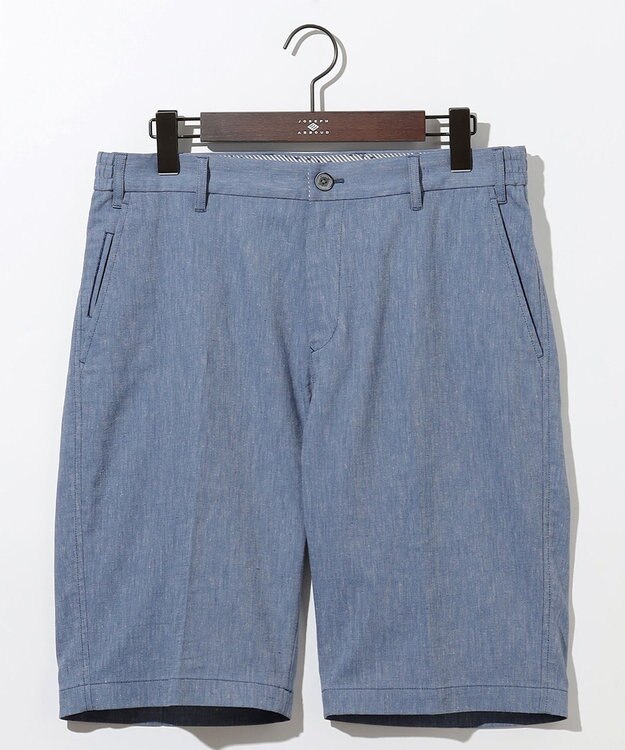 JOSEPH ABBOUD 【ウエストも伸びる/清涼/ストレッチ】ストレッチリネンシャンブレーショートパンツ サックスブルー系