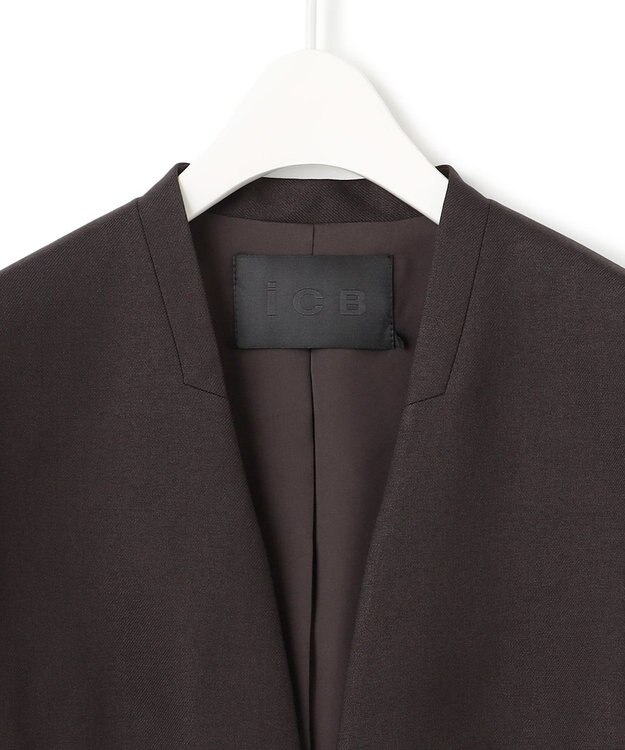 ICB 【洗える】プロヴィスウールツイル ノーカラージャケット チャコール系