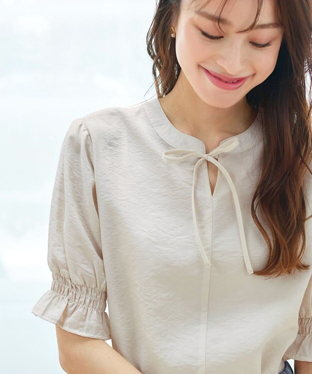 Tiaclasse 【洗える】シアーシャーリング2WAYブラウス エクリュ