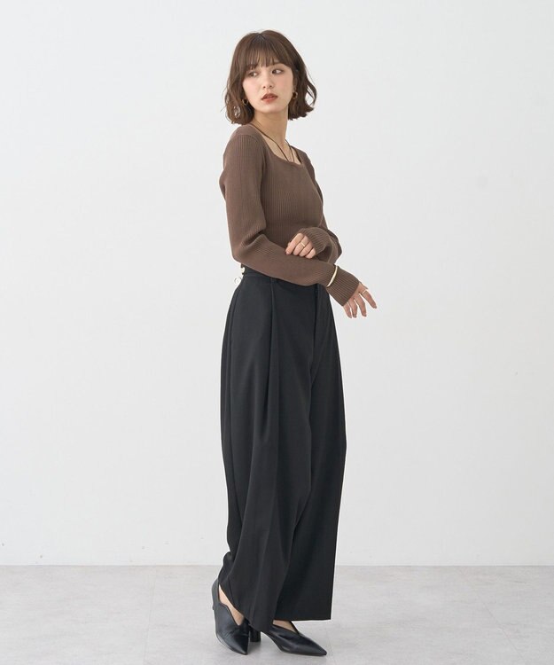 earth music&ecology 【2WAY】ウエストタブタックパンツ Black