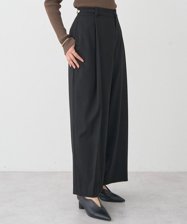 earth music&ecology 【2WAY】ウエストタブタックパンツ Black