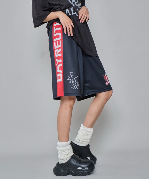 WEGO 【ユニセックス着用ITEM/ウエストゴム/MLサイズ展開】メッシュライングラフィックショーツ ブラック