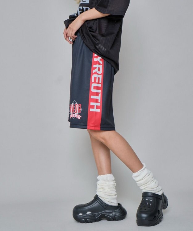 WEGO 【ユニセックス着用ITEM/ウエストゴム/MLサイズ展開】メッシュライングラフィックショーツ ブラック