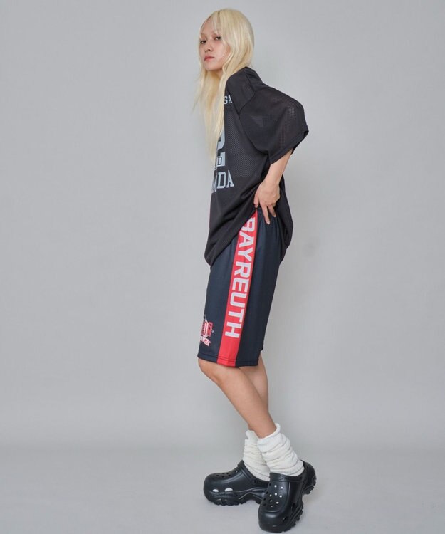 WEGO 【ユニセックス着用ITEM/ウエストゴム/MLサイズ展開】メッシュライングラフィックショーツ ブラック