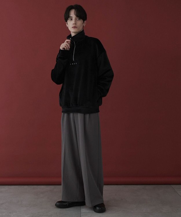 WEGO 【ユニセックス着用ITEM】マイクロシャギーワンポイントハーフZIPプルオーバー ブラック