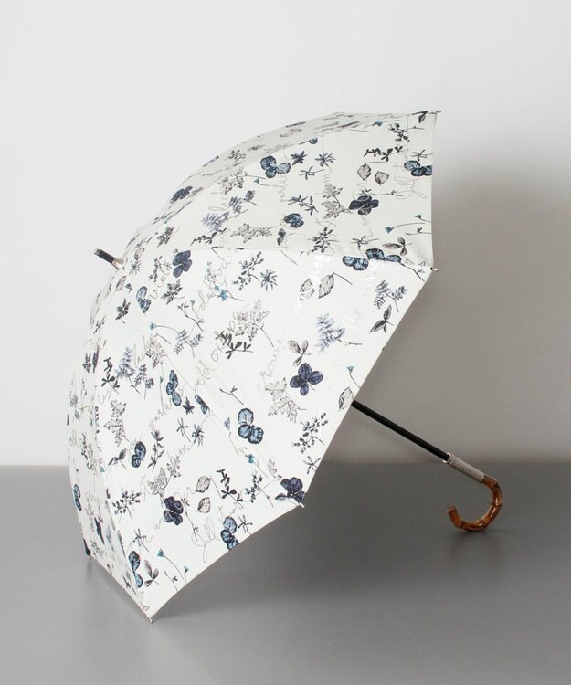 AURORA JILL STUART ジル スチュアート 晴雨兼用一段スライド傘 (ボタニカル柄) ブルー