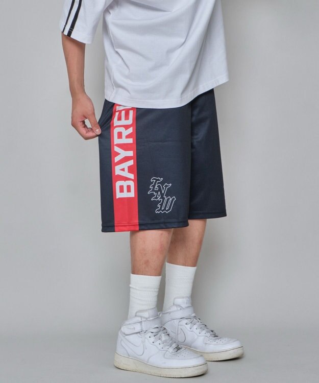 WEGO 【ユニセックス着用ITEM/ウエストゴム/MLサイズ展開】メッシュライングラフィックショーツ ブラック