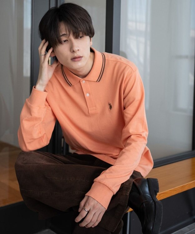 WEGO 【25年秋冬新作/ユニセックスITEM/SMLサイズ展開】別注USPOLOラインポロシャツ（長袖） オレンジ