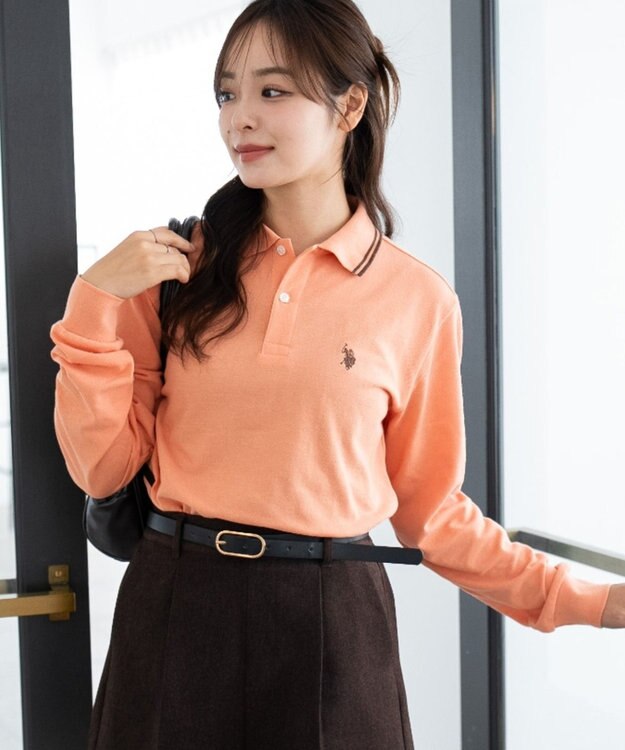 WEGO 【25年秋冬新作/ユニセックスITEM/SMLサイズ展開】別注USPOLOラインポロシャツ（長袖） オレンジ