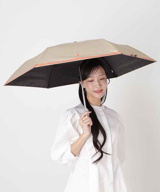 MOONBAT 【 遮光率100％/遮熱/UV/軽量】POLO RALPH LAUREN（ポロ ラルフローレン）晴雨兼用日傘 ワンポイント ポロポニー バイカラー  折りたたみ傘 ベージュ