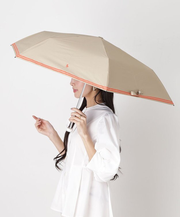 MOONBAT 【 遮光率100％/遮熱/UV/軽量】POLO RALPH LAUREN（ポロ ラルフローレン）晴雨兼用日傘 ワンポイント ポロポニー バイカラー  折りたたみ傘 ベージュ