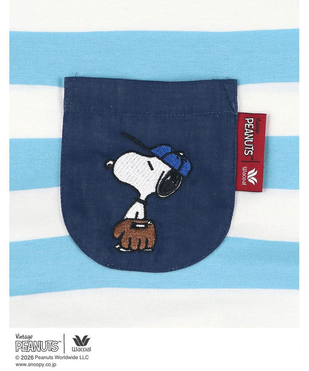 WACOAL PEANUTS ネグリジェ 4分袖 ワンピース 綿100%(本体) スヌーピー レディース FNT166 /ワコール サックス