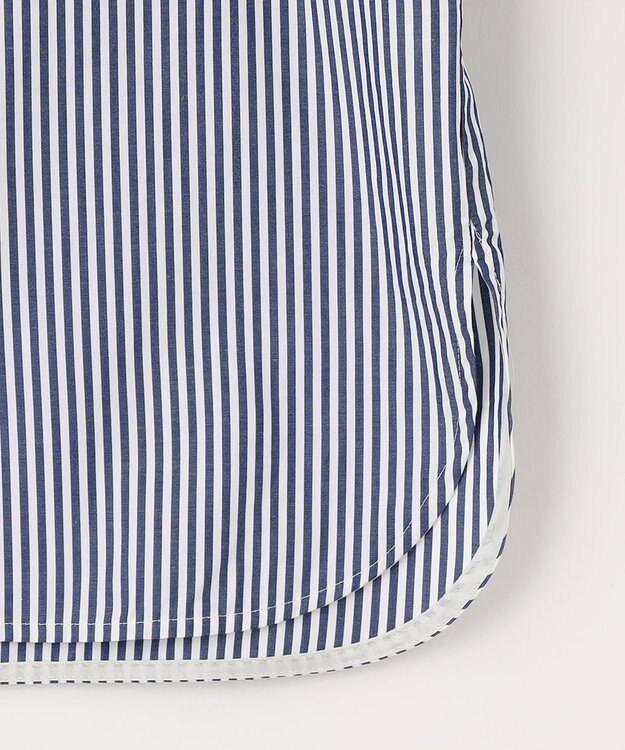 J.PRESS LADIES 【洗える】 コンパクトコットン ストライプ バンドカラー ブラウス ネイビー系1