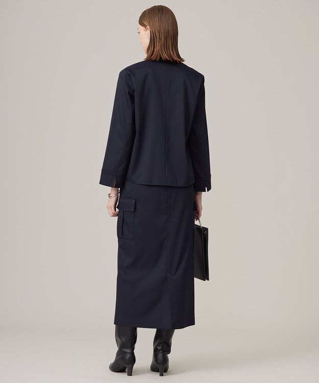 ICB 【洗える】ウォームサテン クロップドシャツ ネイビー系