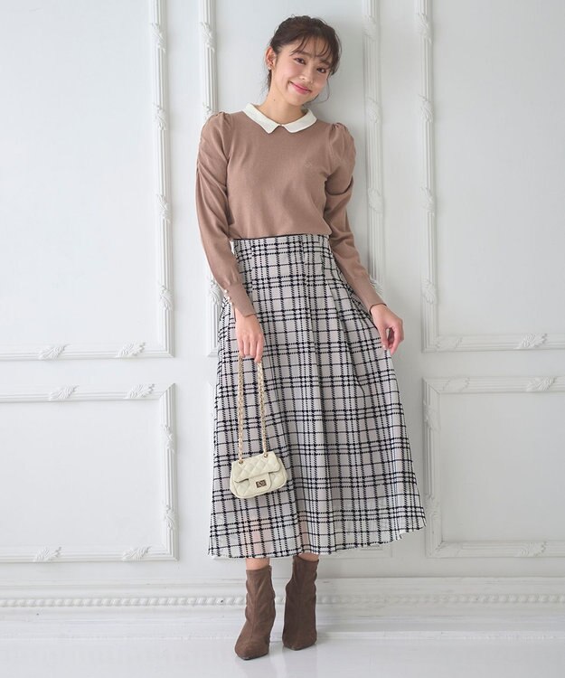 Feroux 配色襟パワショル ニット キャメル系