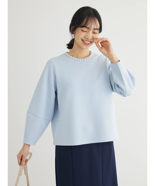 Green Parks パール付ポンチカットプルオーバー Sax