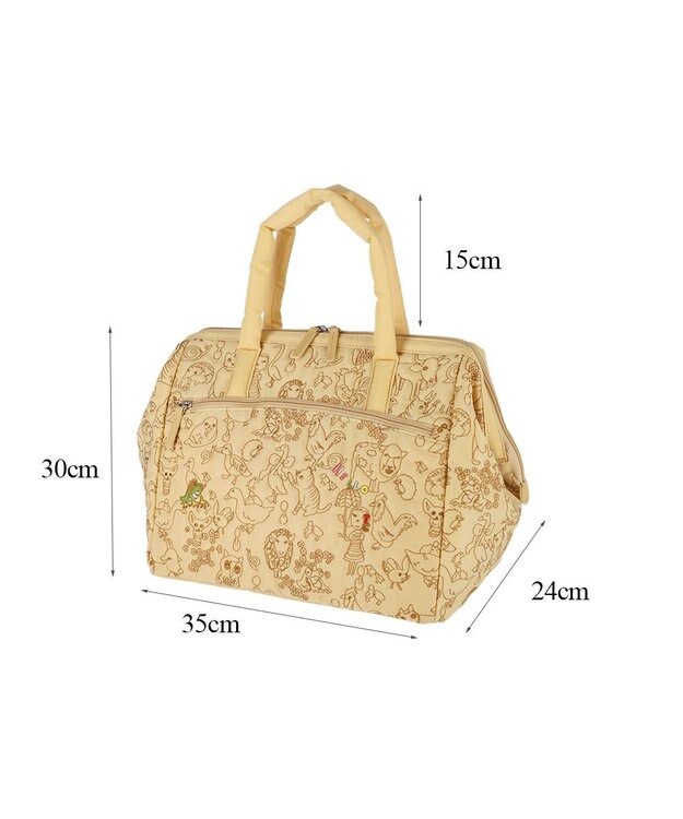 tsumori chisato CARRY 森のどうぶつ刺繍 ボストンバッグ キャリーオンバッグ 口金で大きく開く ベージュ