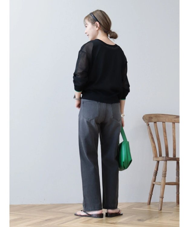 AMERICAN HOLIC バイカラーシアーニットカーディガン Black