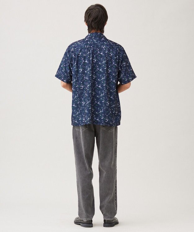 UNFILO MENS ボタニカルプリント オープンカラーシャツ【ギフトにもおすすめ】 ネイビープリント