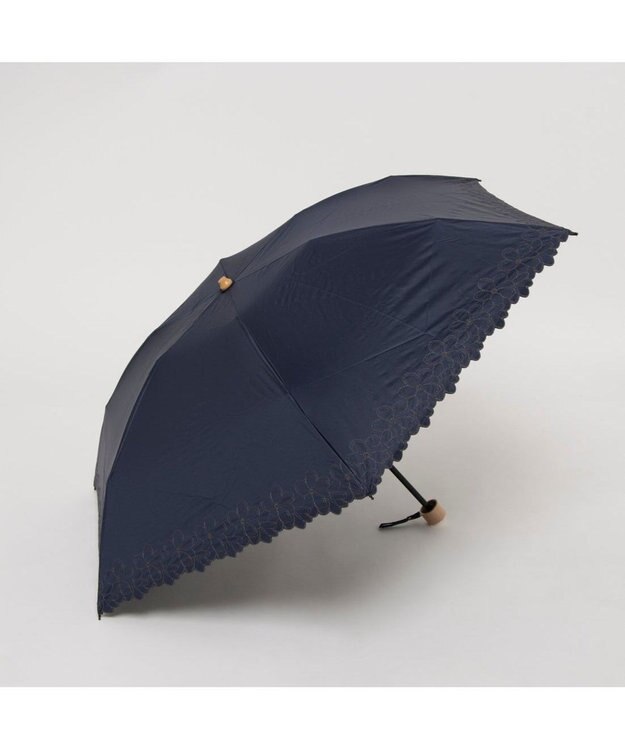 UNBILLION カシュネ cachenez / 【晴雨兼用】【日傘】UV カット率99％以上 PU軽量フラワー刺繍ミニ折りたたみ傘 ネイビー