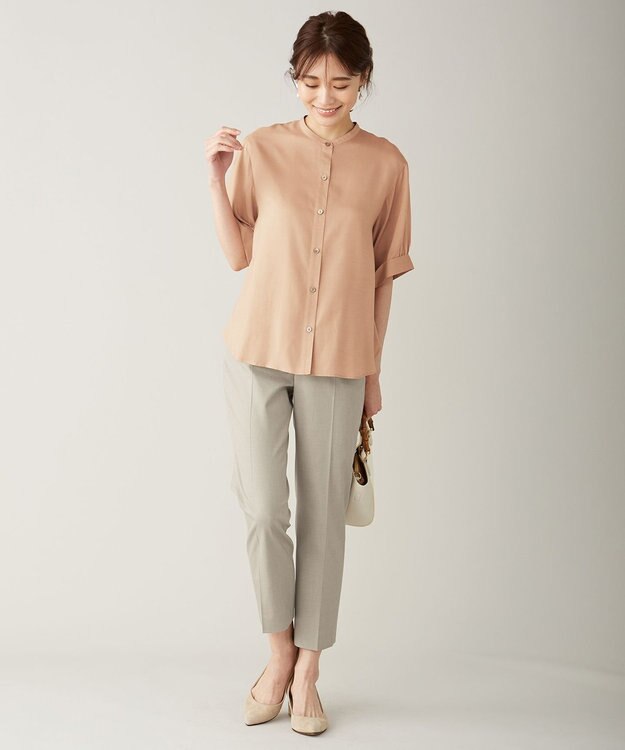 J.PRESS LADIES S 【シワになりにくい】コットンフィッティーシャーク テーパードパンツ ベージュ系