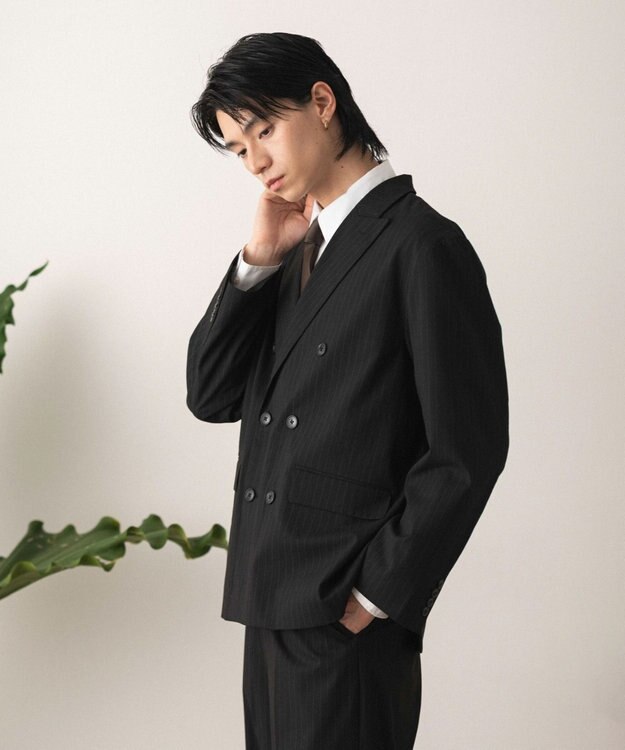 WEGO 【フォーマル/セットアップ対応】ダブルテーラードジャケット ブラックストライプ