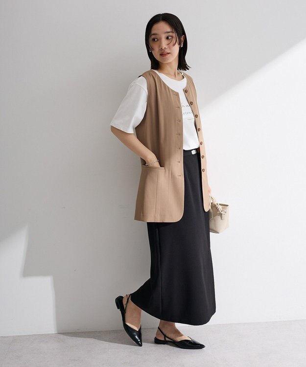 Green Parks クルーネック多釦ジレ Mocha
